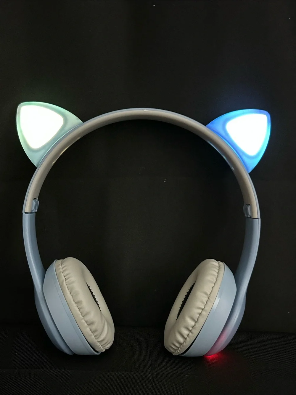 Wireless Cat Ear Headphones - Light Blue with RGB Color Lights